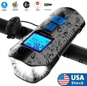 USB Rechargeable LED Bicycle Headlight Bike Head Light Front Lamp with Bell Horn