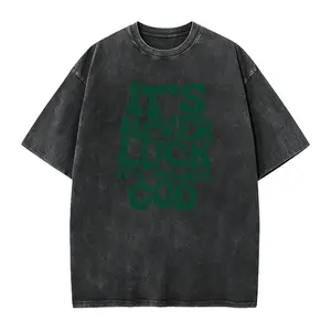 Retro Bubble Wavy Faith Graphic Tee, It's Never Luck It's Always God Letter Print White Short Sleeve T-Shirt, Casual Religious Streetwear Top