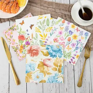 Vintage Floral Napkins 20/40Pcs Flower Paper Napkins for Tea Party Birthday Baby Shower Wedding Retro Spring Decorations Napkin