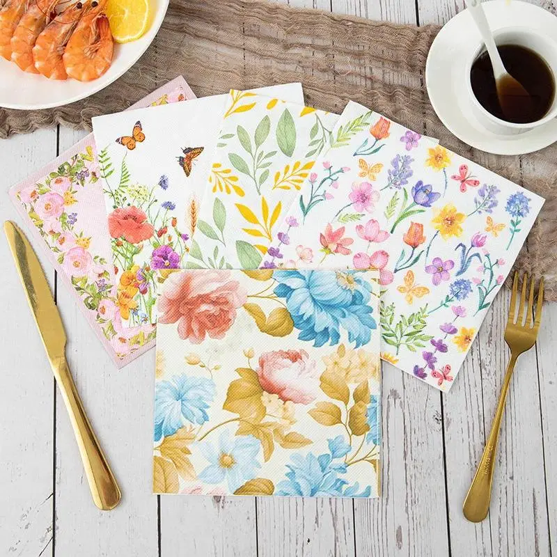 Vintage Floral Napkins 20/40Pcs Flower Paper Napkins for Tea Party Birthday Baby Shower Wedding Retro Spring Decorations Napkin