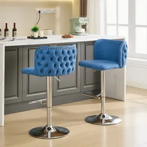 2pcs Adjustable Barstools PU Leather Swivel Bar Chair with Footrest Modern 360°Rotating Stool for Kitchen Island Counter Silver Metal Legs Comfy Barrel Design
