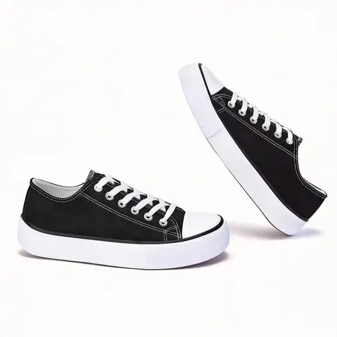 AKK Women's Black Canvas Shoes Breathable Casual, Lightweight Low Top Wide Toe Sneakers with Soft Cushioned Non-Slip Sole & Classic Lace-Up Design for Everyday Wear, Work, School.