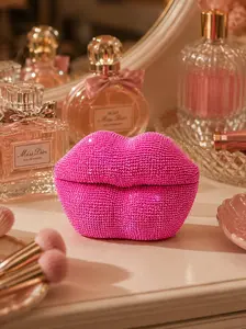 Hot Pink Beaded Lip Shaped Trinket Box | Y2K Barbiecore Aesthetic Room Decor & Jewelry Organizer