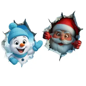 Christmas Santa Wall Stickers, 3D Effect PVC Self-Adhesive, Cute Snowman Window Door Decals, Home Decoration, Realistic Visual Impact