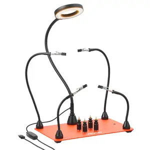 VEVOR Magnetic Helping Hands Soldering Station, 4 Flexible Arms Third Hand Soldering Tool, with 3X LED Magnifying Lamp, 4 PCB Pillar Holder Heavy-Duty Base, Electronic Repair Craft Hobby DIY