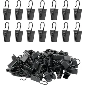 Curtain Clips Hooks, 100 Pack Stainless Iron Drapery Hooks Clips for Hanging Party String Lights Christmas Courtyards Decoration, Art Craft Display, Gutter Tent Camper Awning Hangers, Black