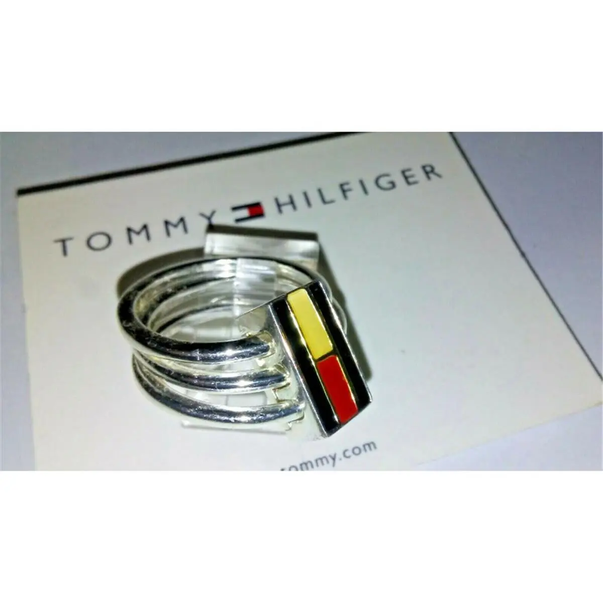 Designer Jewelry Tommy Hilfiger Silver-Plated Stack Ring, Size 6, NWT, Comes with Logo Card, Brand Logo