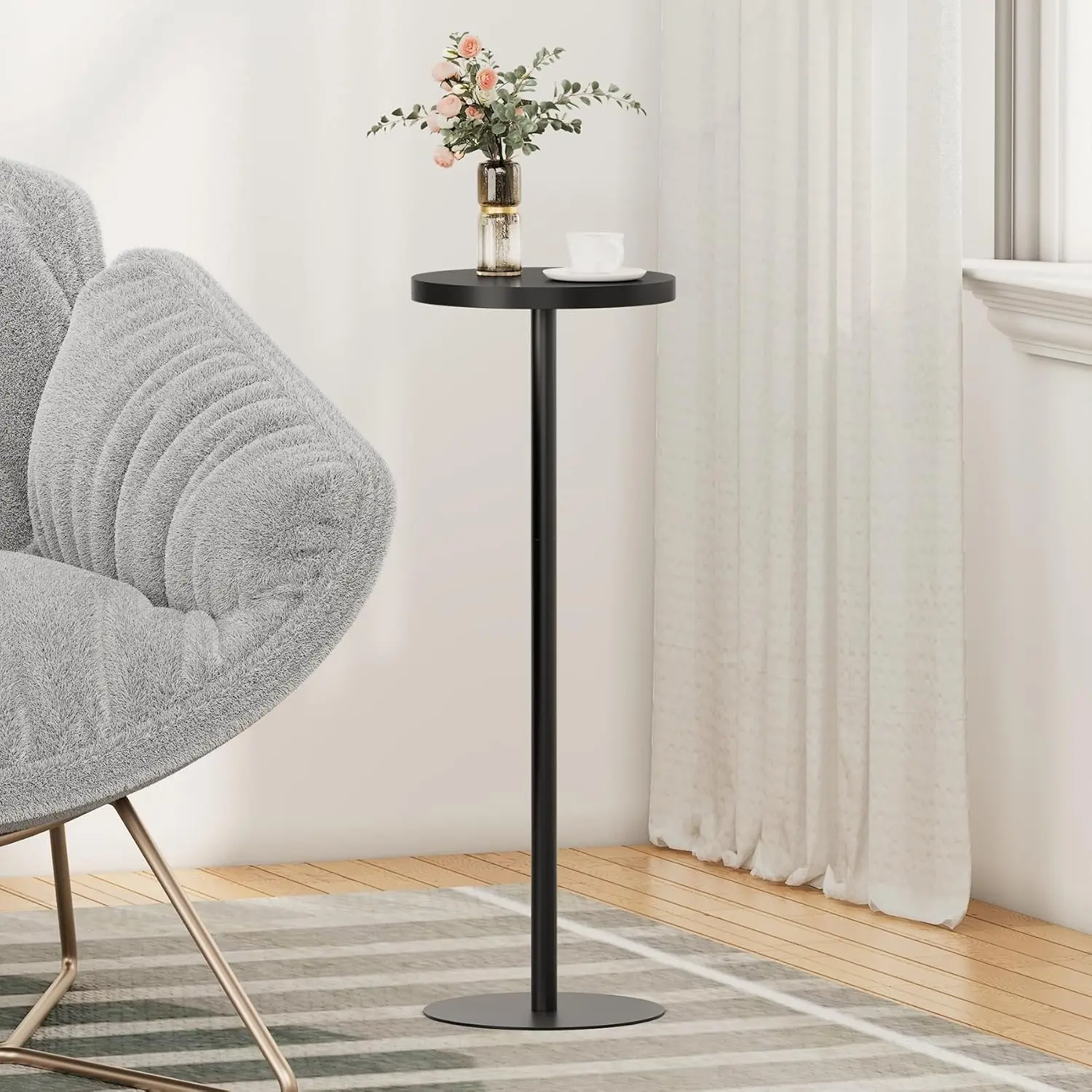 TUTOTAK Tall Round Side Table - Adjustable Height Round Top, Iron Pipe Base, Particleboard Construction, Simple Setup Small End Table for Drinks