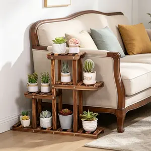 Multi-tiered Plant Stand 4 Tiers Pinewood Succulent Pots Planter Display Rack Balcony Potted Flower Rack Shelf Indoor Outdoor