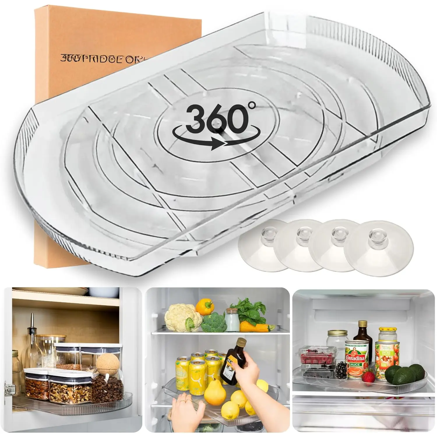 Rectangular Lazy Susan Home Organizer - 360-Degree Smooth Spin, Durable 16.5 x 11 in (Large 16.5in x 11in) Kitchen Storage Holder, Effortlessly Refrigerator Organizing Solution for Fridge & Cabinet, 20lbs Capacity, Easy Set Up