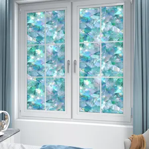Rainbow Holographic Privacy Window Film, Waterproof UV Protection Removable Decorative Glass Sticker for Bathroom Kitchen Decor