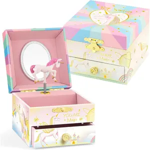 Music  Box for Girls Paired with Magic Unicorn Theme Rotating Playback the Tune for Beautiful Dream -Purple