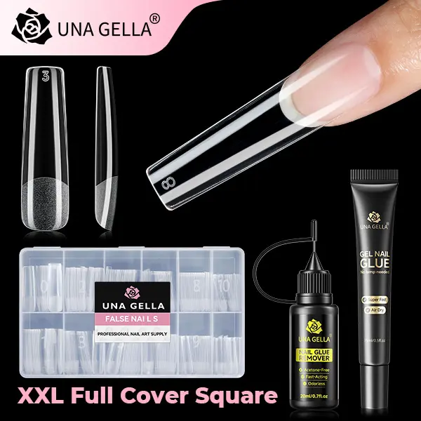 XXL Full Cover Square+15ml Air Dry Gel Nail Glue+20ml Nail Glue Remover
