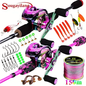 Sougayilang 5-Section Fishing Rod Reel Tackle Set with Colorful Baitcasting Reel, PE Fish Line, and Artificial Baits - Perfect for Catching Big Fish