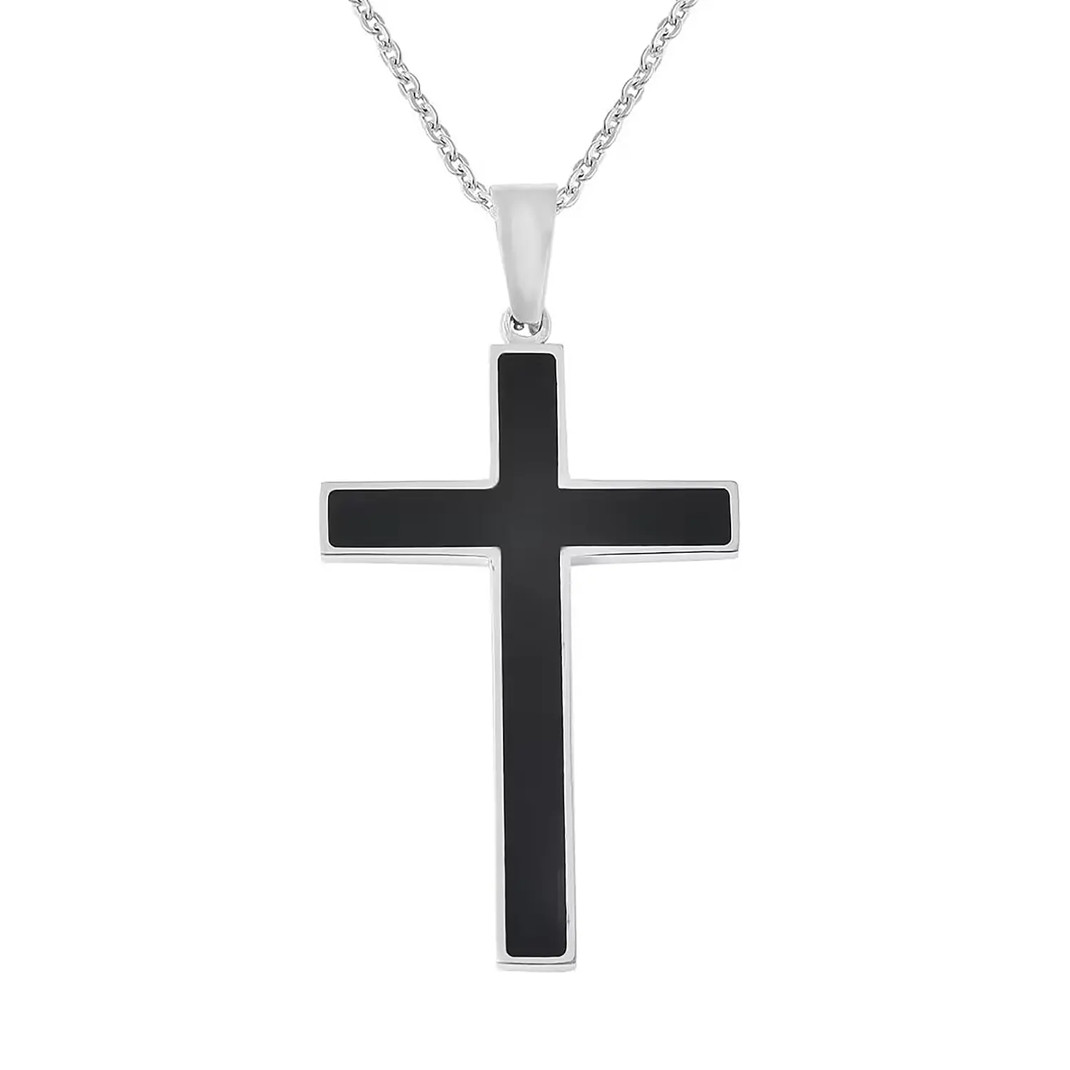 Constituted Shungite 0.20 ctw Inlay Cross Pendant Necklace in Stainless Steel 24 Inches