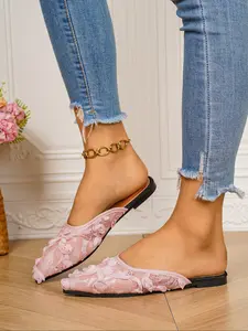 Women's Pointed Toe Flat Shoes, Summer Mesh Fashion Slip-Ons, Outdoor Low Heel Mules, Sizes 36-43 Available