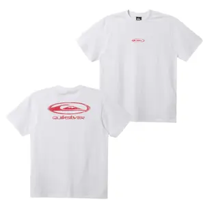 Quiksilver Spaced T-Shirt, Featuring Retro Red Oval Logo Front and Back, Soft Cotton Fabric, Unisex Fit for Men and Women, Ideal for Surfwear Fans