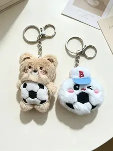 2-Pack Sports Series Plush Keychains, Tennis Panda/football Bear/basketball Cat/baseball Cat Designs, Bag Decor/key Organizer/backpack Charm, Student Gift/friend Souvenir/fan Merchandise