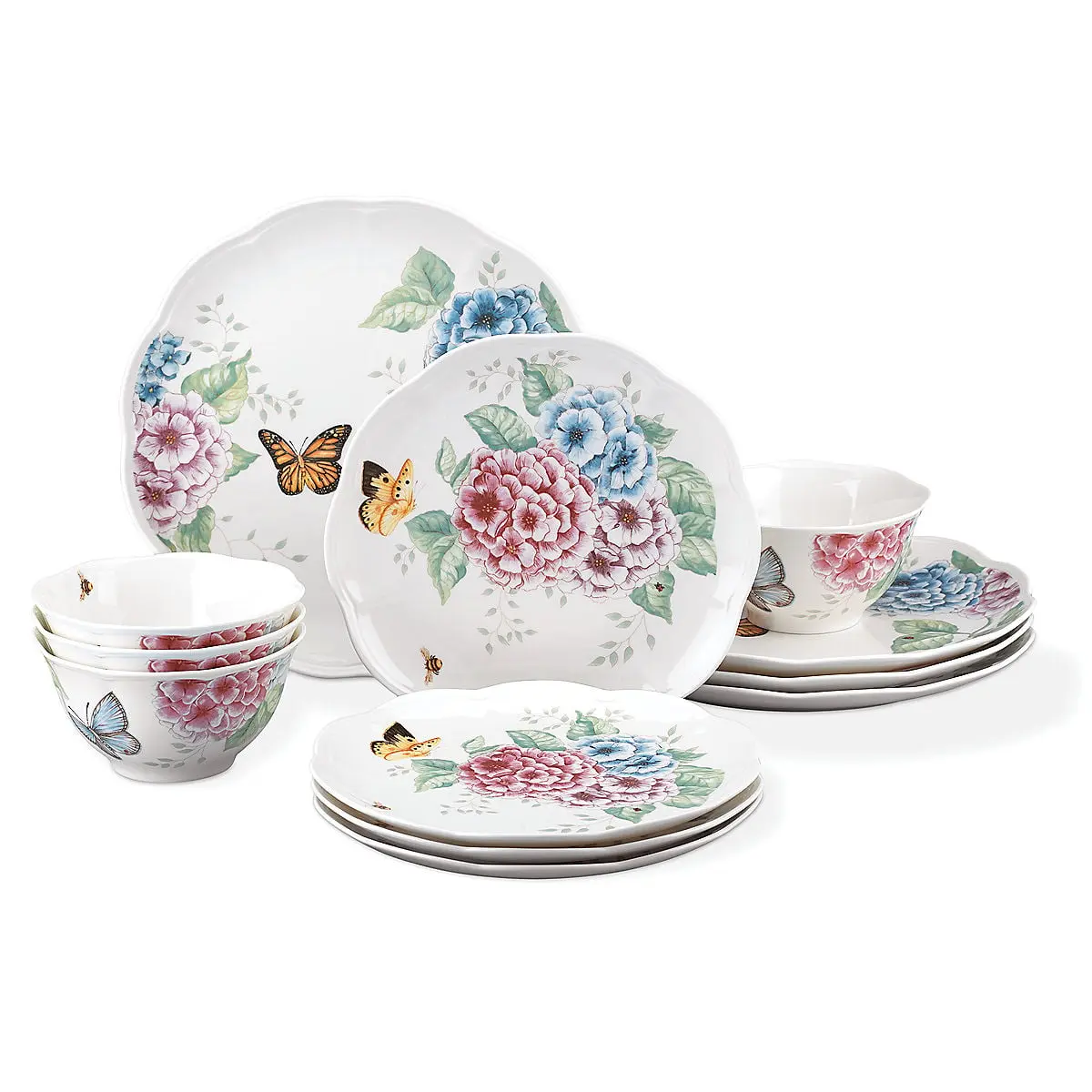 Lenox 849407 Butterfly Meadow Hydrangea 12-Piece Tableware Dinner Set