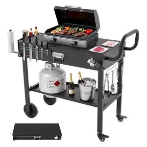 fathersdaygift VEVOR Outdoor Grill Cart, 31.0x 17.0 inch Tabletop Size Grilling Table, Foldable Outdoor Cooking Table with Tissue Holder, Wheels, Magnetic Tool Rack, BBQ Prep Tables for Picnic, Kitchen, Courtyard