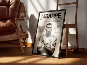 Mbappe Poster , Soccer Wall Art Print, Football, Trio Sports Decor, Mbappe Gift V1