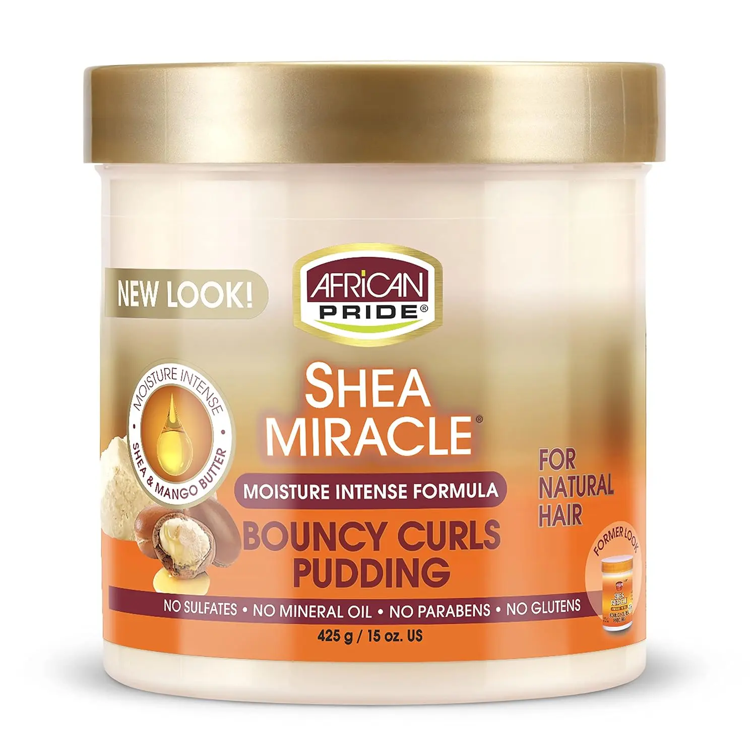 African Pride Shea Miracle Bouncy Curls Cream Pudding - Haircare Moisturizer, Hydrating Shea & African Mango Butter for Curly Hair Curl/Coil Definition & Frizz Taming, 15 Oz