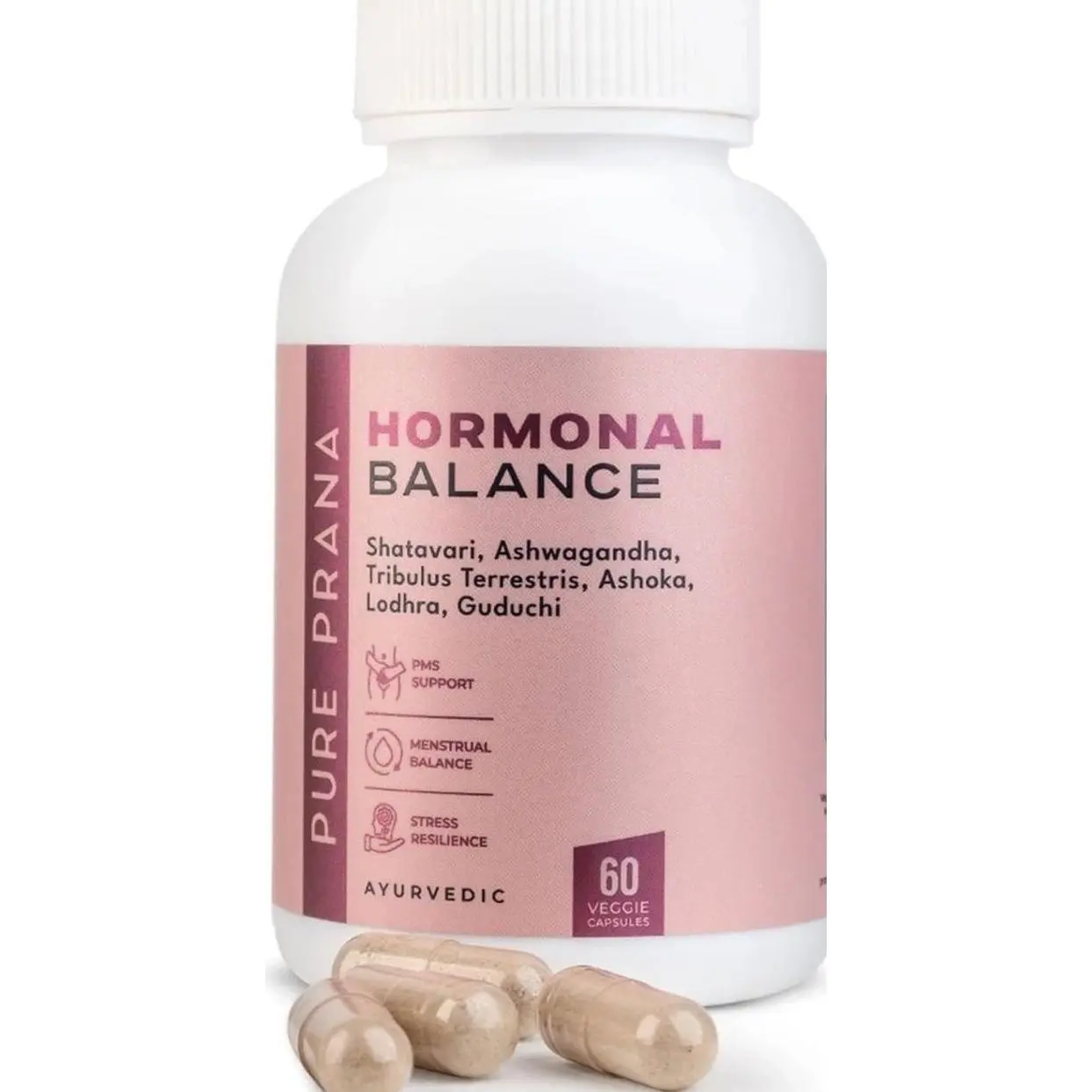 Pure Prana Ayurvedic Hormone Balance for Women - Natural Hormone Support with Shatavari & Ashwagandha - PMS Relief, Menstrual Support & Cortisol Manager - 60 Capsules