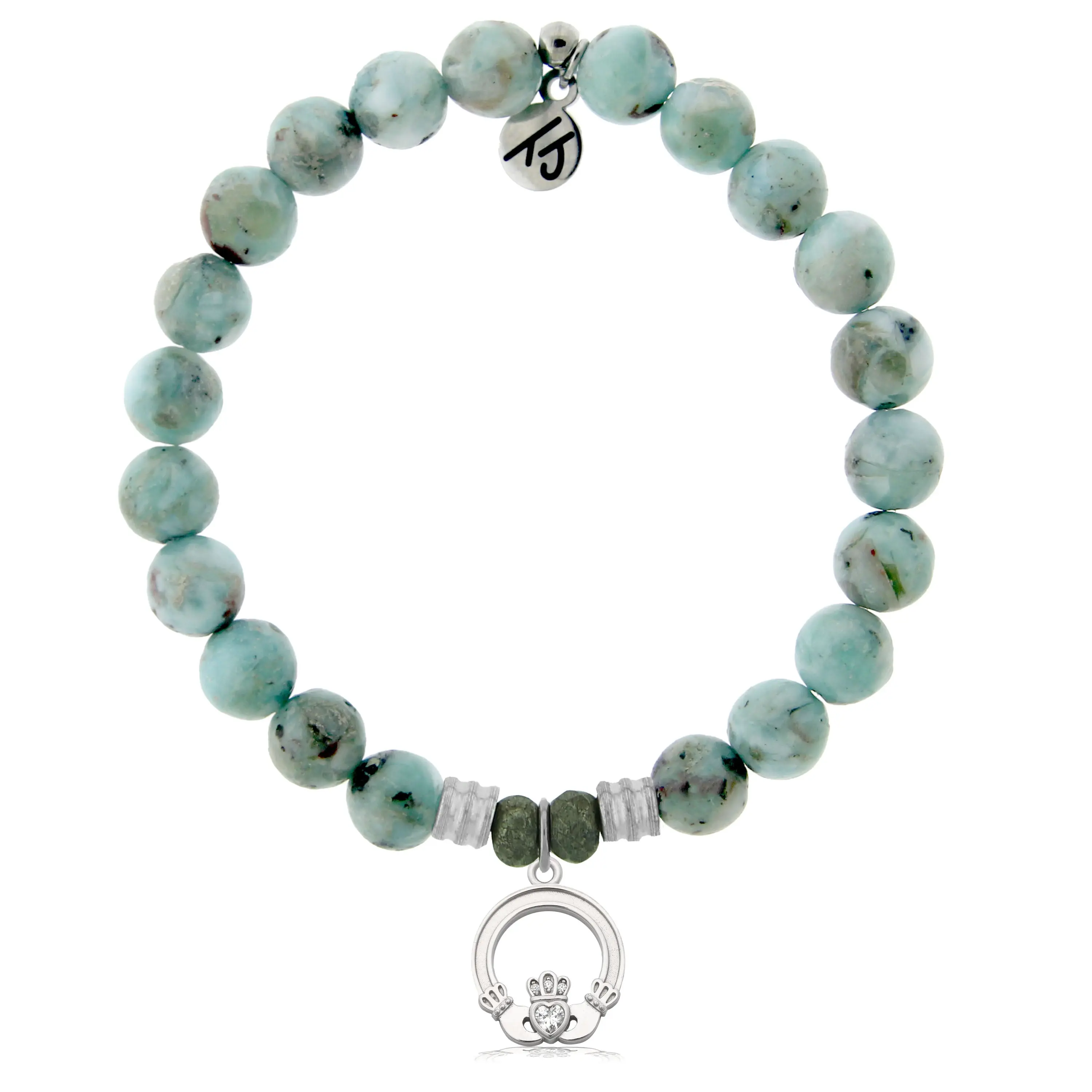 Larimar Gemstone Bracelet with Claddagh Sterling Silver Charm