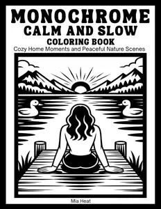 Monochrome Calm and Slow Coloring Book: Cozy Home Moments and Peaceful Nature Scenes - 50 Easy One Color Illustrations for Adults to Stress Relief and Relaxation