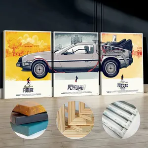3Pcs Wooden Framed Canvas Painting, Back To The Future Trilogy DeLorean Time Machine Images, Exquisite Poster, Home Decoration, Pattern Wall Art Decor, For Living Room, Bedroom, Office, Restaurant, Bar Wall Decor, Odorless, Painting, Print Art
