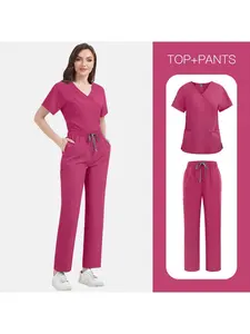 Unisex Beauty Salon Pet Hospital Pet Grooming Nanny Solid Color Overalls Nurse Uniform Set, Clothes