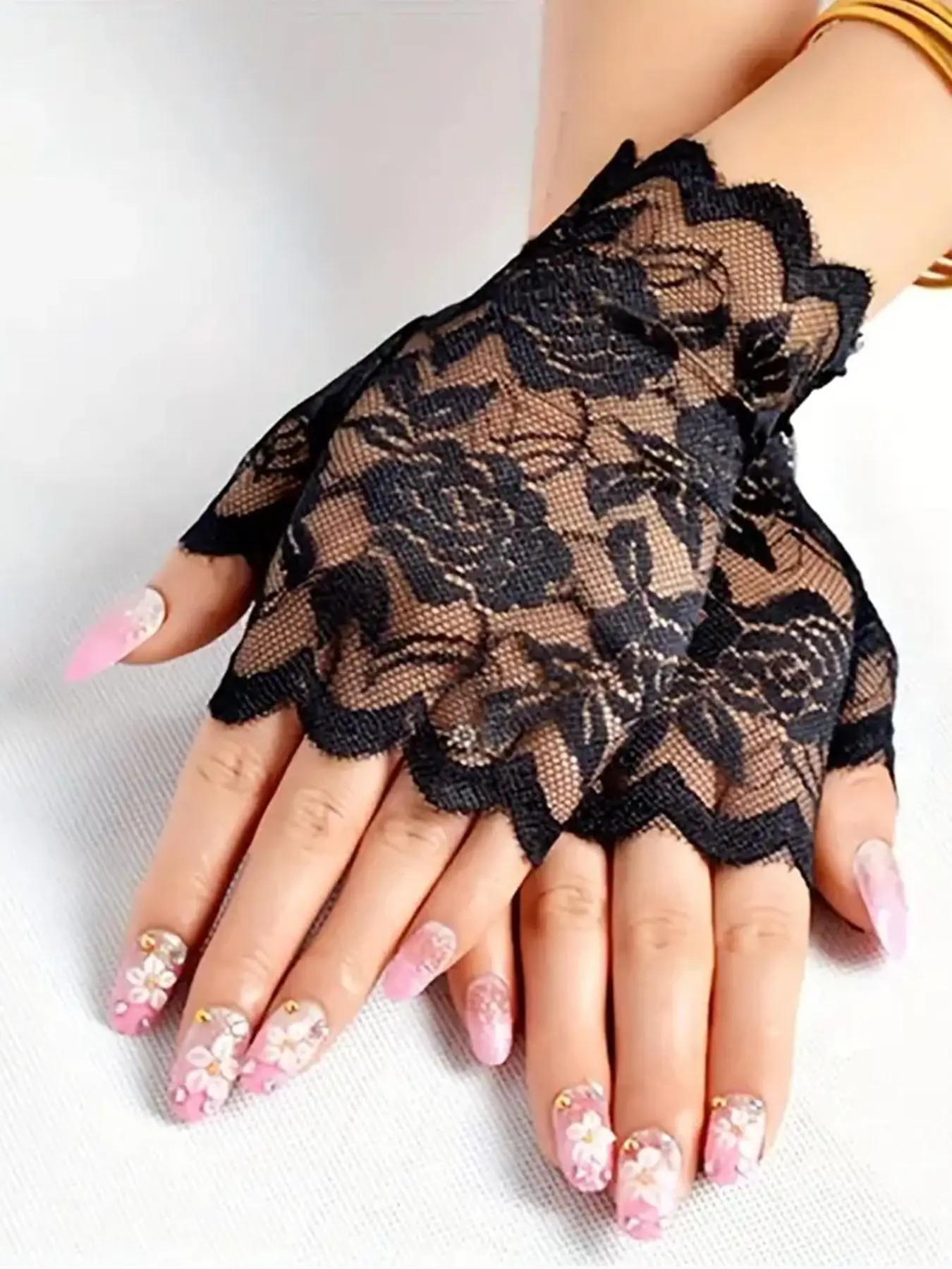 Valentine's Day Proposal Hollow out Floral Lace Fingerless Gloves, Elegant Fashion Gloves for Wedding Party, Casual Elastic Bridal Gloves for Women, E