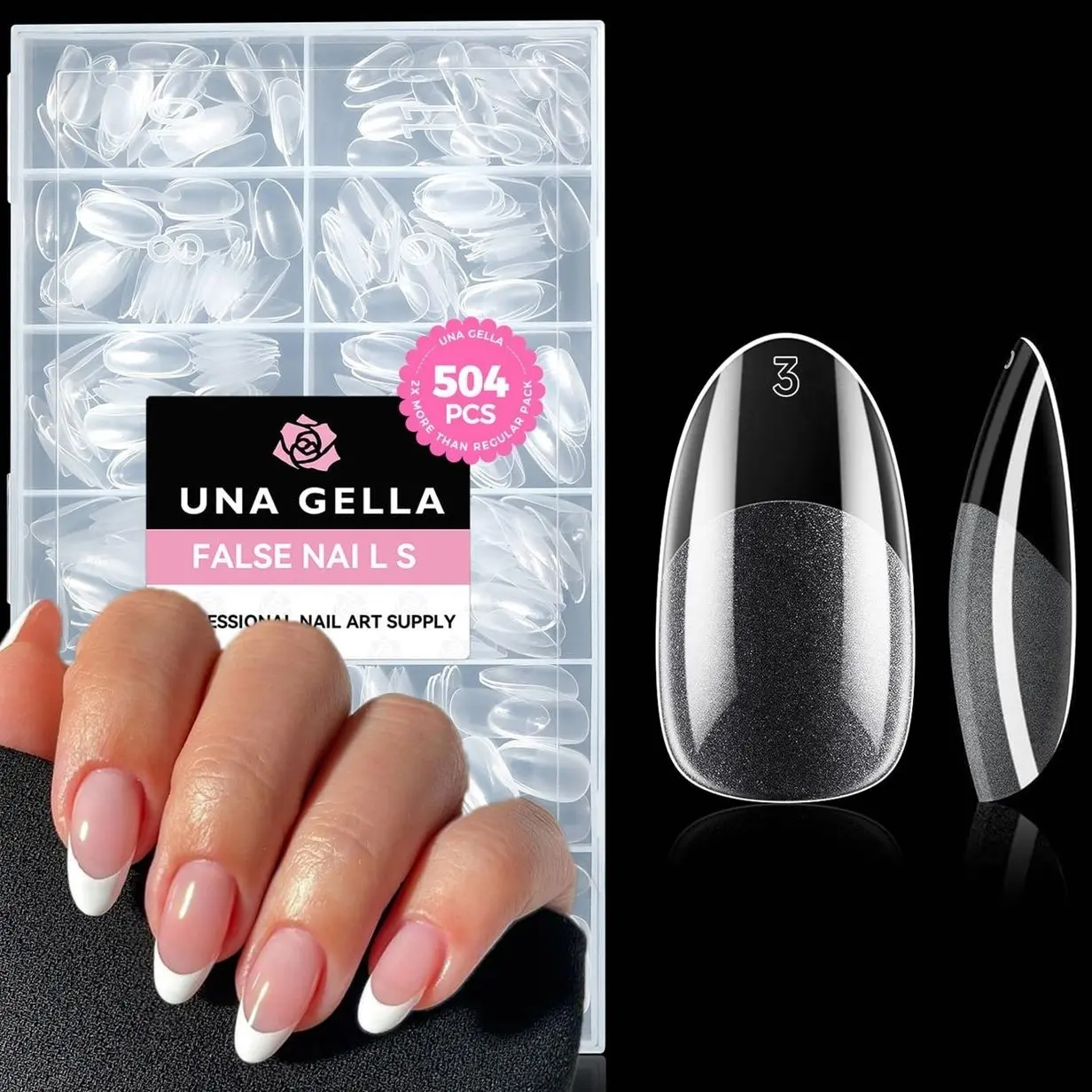 UNA GELLA Square Toe Nail Tips For Big Toe, 504Pcs 15Sizes Soft Gel Full Cover Toe Nail Tip Pre-buff Fake Acrylic Toes Nail Press Ons Soak Off Pedicure For Nail Extensions Home DIY Nails Salon