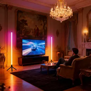 1pc LED Floor Lamp, Music Sync Smart Ambient Light, RGB Color Changing Standing Night Light, Football Festival TV Backlight, USB Powered Home Decor Lamp for Living Room, Bedroom, Game Room, Cafe, Birthday Parties Holidays to Create Magical Lighting Scenes