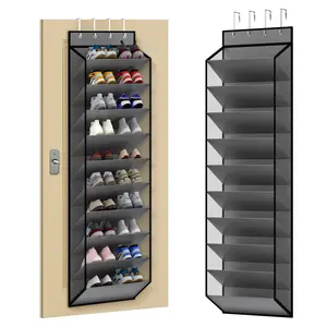20 Pair Shoe Storage Bag, 10 Tier Hanging Organizer, Mesh Shoe Rack with 4 Metal Hooks, Closet and Door Back Storage Solution