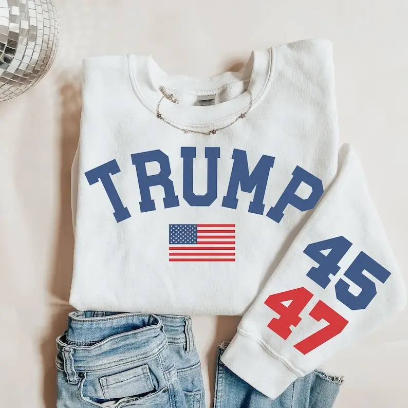 Trump 45 47 Crewneck Sweatshirt, Trump Train Sweatshirt, Make America Great Again, Election 2024, Gifts for Trump Supporter, Full Collors, Full Size
