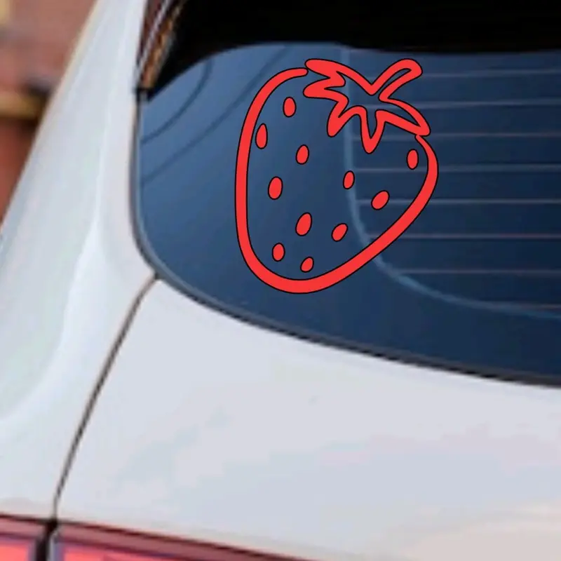 Handmade Vinyl Strawberry Automotive Decal - 5x5.79in Personalized Cute Sticker, Customizable Color & Size, Easy-to-Apply Car Styling Accessory, Car Vehicle Decoration for Rearview Mirror, Automotive Decals