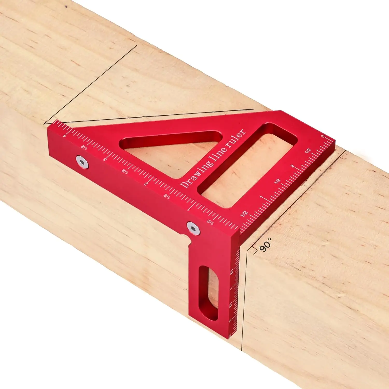 3D Multi-Angle Measuring Ruler,45/90 Degree Aluminum Alloy Measuring Ruler, Woodworking Square, Miter Triangle Ruler High Precision Layout Measuring Tool (Red(Imperial))