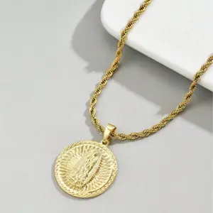 1 Piece Retro Fashion Virgin Mary Pendant Exquisite Geometric Stainless Steel Necklace Men's and Women's Daily Wear Jewelry Gift Gold Plated Crucifix Cross Link Chain