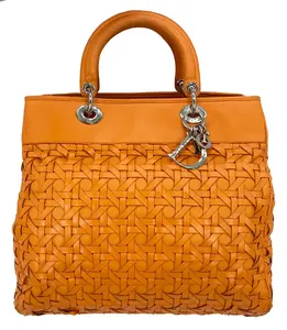 Pre-owned CHRISTIAN DIOR Woven Lambskin Leather tote bags Woven Leather Orange Lady Dior Avenue Tote