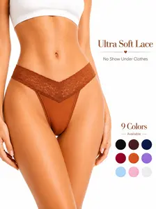 9 Pack Lace Thong Panties for Women, Soft Cotton Stretch No Show Breathable G-String Underwear Multipack sexy Set color floral basic with comfy body ice shop all-season daily wear