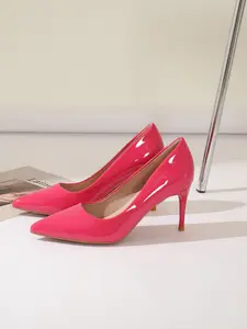 Elegant Fruit Color Patent Leather Classy Stiletto High Heels, Pointed Toe Low Cut Design, Stylish Women's Shoes for Visual Impact