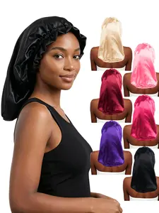 Long Satin Sleep Cap for Sleeping and Showering, Reusable Adjustable Hair Protection Hat, Women's Sleep Cap, Suitable for Long Braids