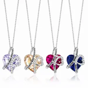 Eternal Radiance: Sparkling Heart Crystal Ribbon Necklace — Elegant Romantic Keepsake for Her, Multi-Color Fine Jewelry
