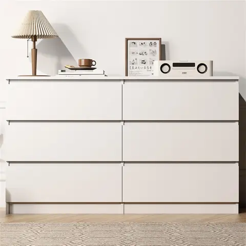 Spaco White 6-Double-Drawer Bedroom Dresser - Spacious Storage Modern Cabinet for Bedroom, Nursery, Dressers, Drawers Sideboards