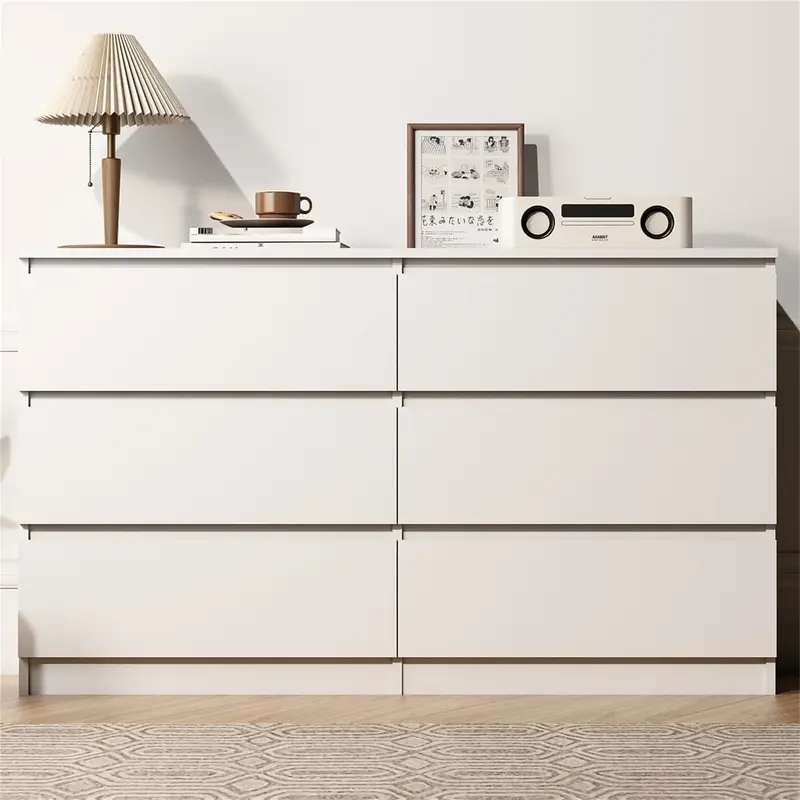 Spaco White 6-Double-Drawer Bedroom Dresser - Spacious Storage Modern Cabinet for Bedroom, Nursery, Dressers, Drawers Sideboards