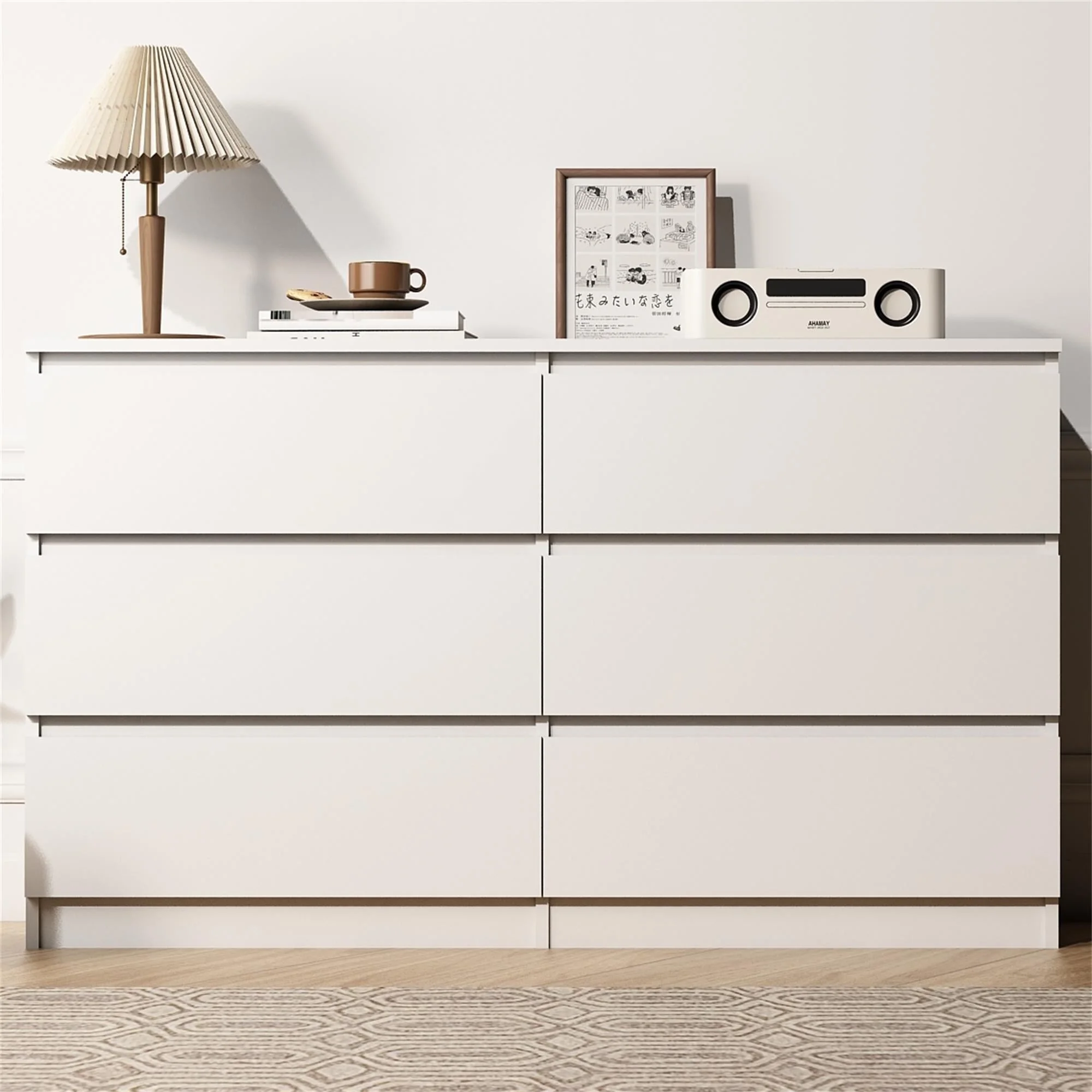 Spaco White Chest of Drawer, 6 Double Drawer Dresser for Bedroom, Modern Storage Cabinet for Living Room, Nursery Dresser