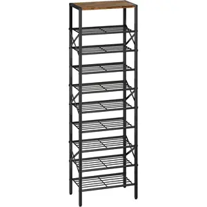 10 Tier Shoe Rack, Vertical Tall Shoe Organizer for 20 Pairs of Shoes, Corner Shoe Rack with Shelf for Entryway Hallway Living Room, Rustic Brown TXJ011H