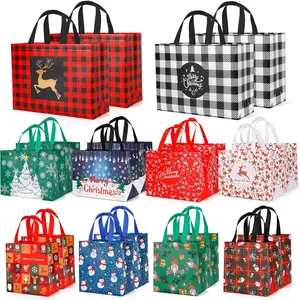 20 Pack Christmas  Bags Assorted Sizes,  Tote Bags with Handle, Includes 4 Large 8 Medium 8 Small Non-Woven Christmas Bags for Xmas Party Favors