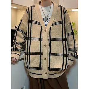 Men's Oversized Plaid Cardigans Sweater Trendy Loose Fit Stylish Sweater Knitwear Menswear Casual